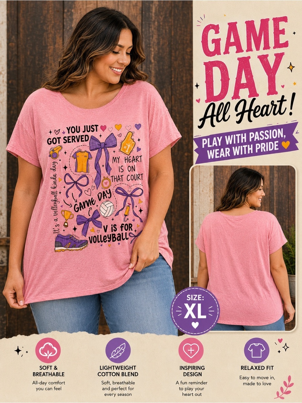 No Boundaries Pink Volleyball Graphic Tee XL